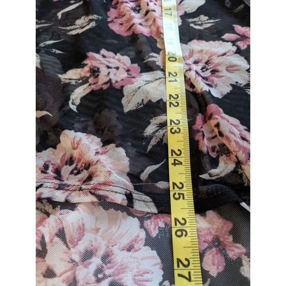 Say Anything Top Women's 1X Boho High Low Long Sleeves Multi Floral Mesh Sheer - Picture 13 of 13